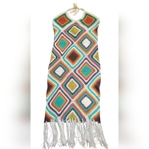 D'IYANU Handmade Crochet Diamond Pattern DRESS in Multicolor